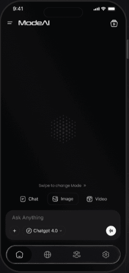 ModeAI — home screen